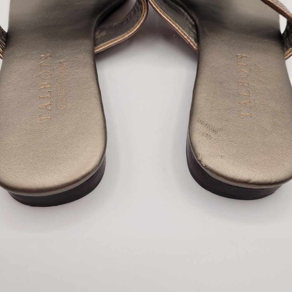 Talbots Woman's Sandals MetallicAnthracite leather Thong Flip Flop Size 7 - Picture 9 of 10